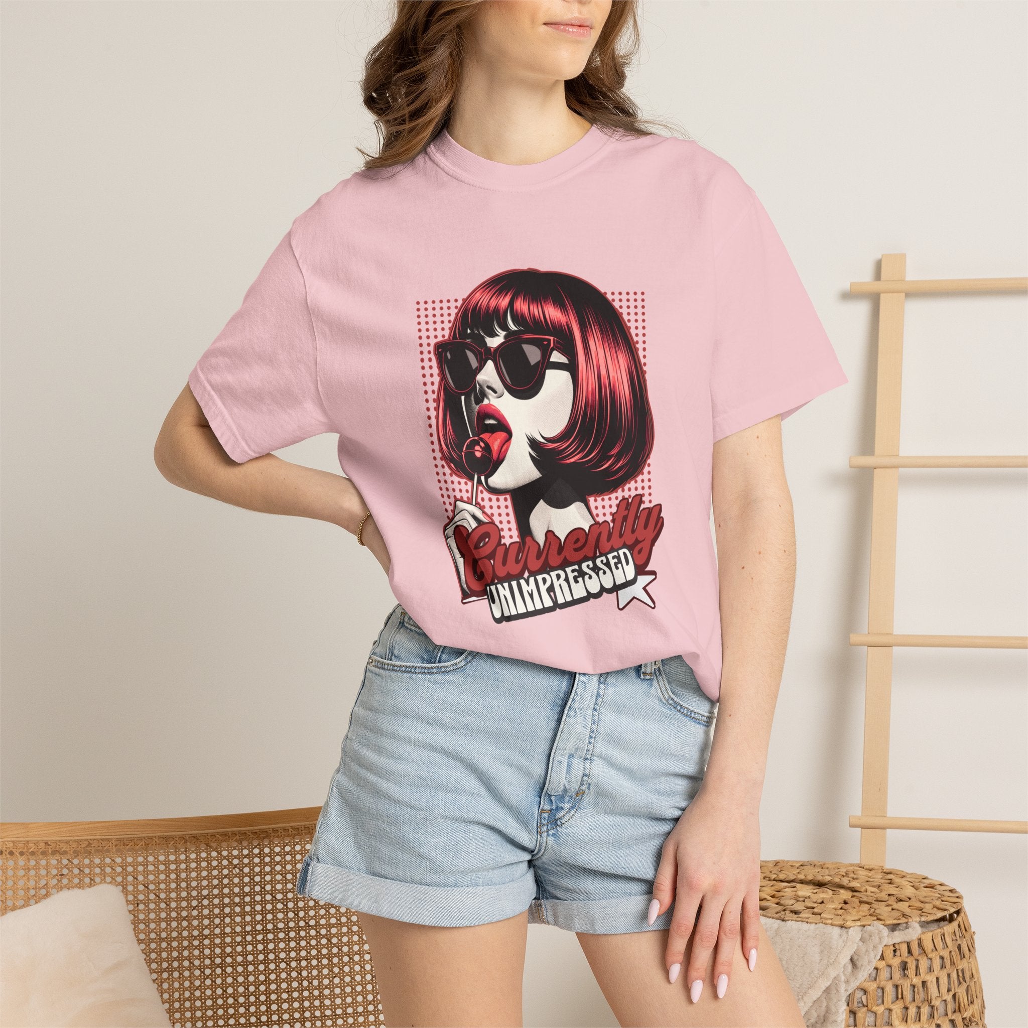 Unisex Retro Pop Art Woman Licking Ice Cream T-shirt | 'Currently Unimpressed' Graphic