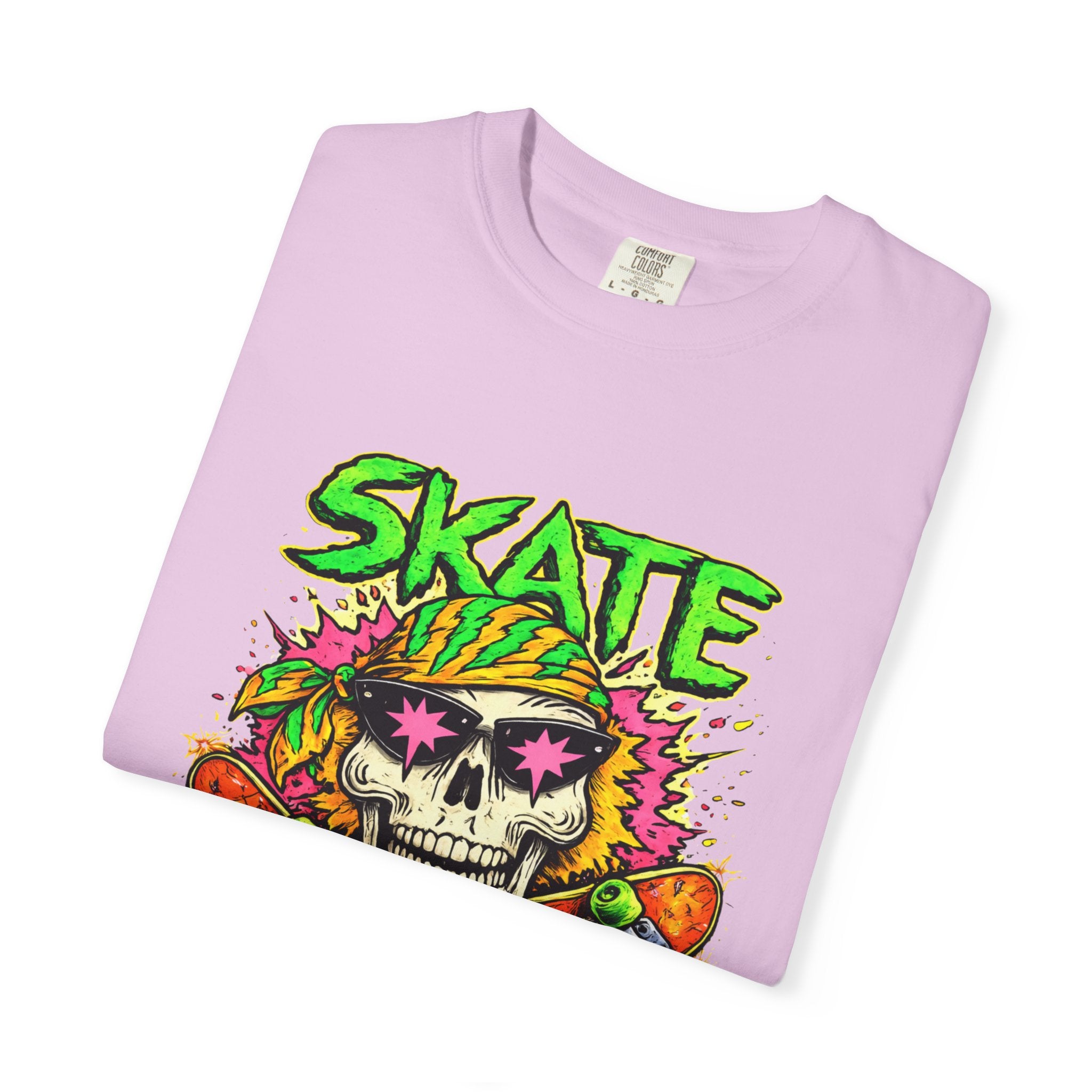 Unisex Skull Skateboard 'Skate or Die' graphic T-Shirt | Neon Punk Skateboarding Tee