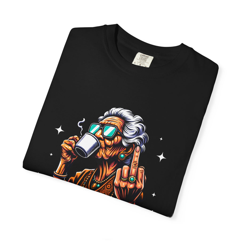 Unisex Elderly Funny Cool Grandma Sipping Coffee Respectfully T-shirt | Retro Hip Senior Mug Graphic