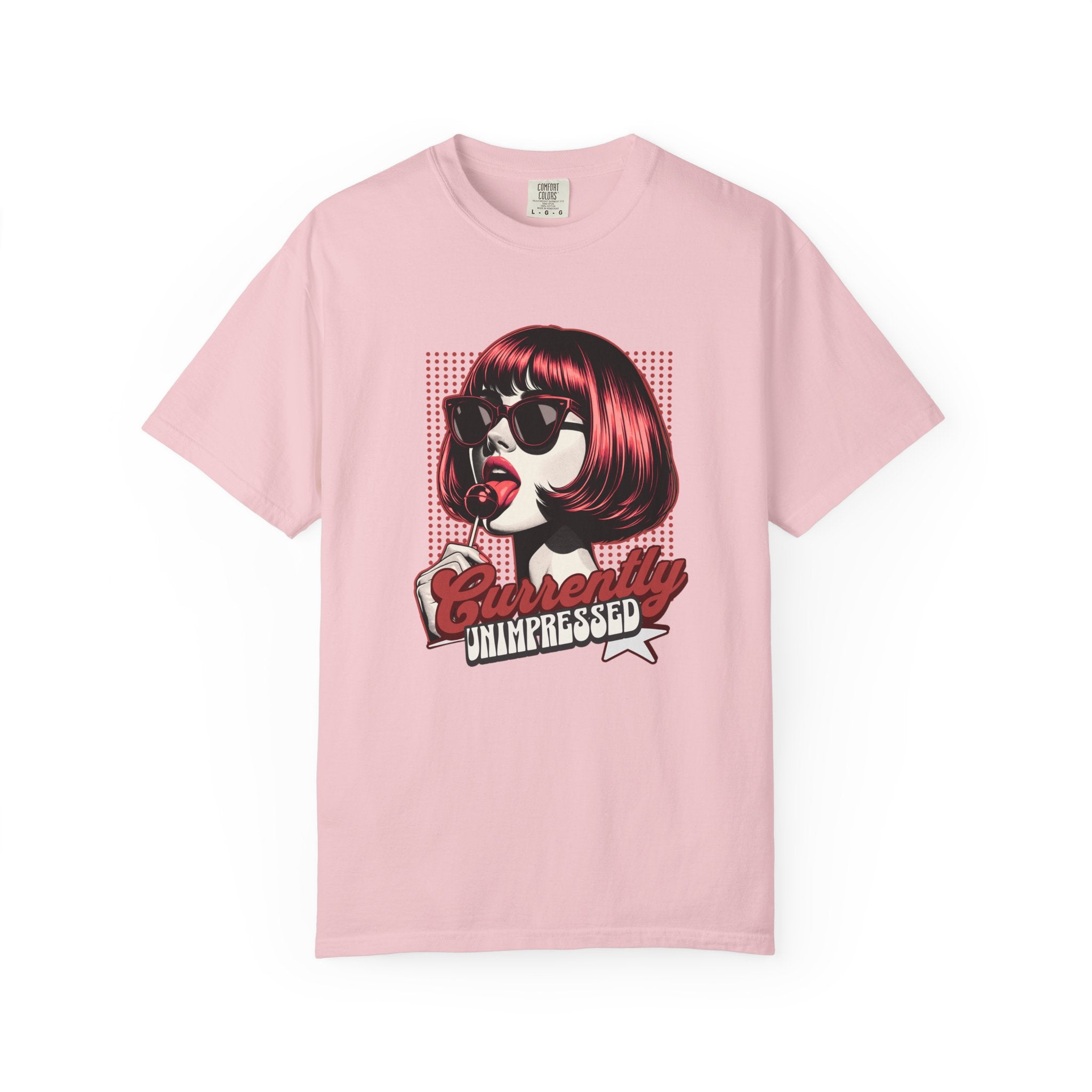 Unisex Retro Pop Art Woman Licking Ice Cream T-shirt | 'Currently Unimpressed' Graphic