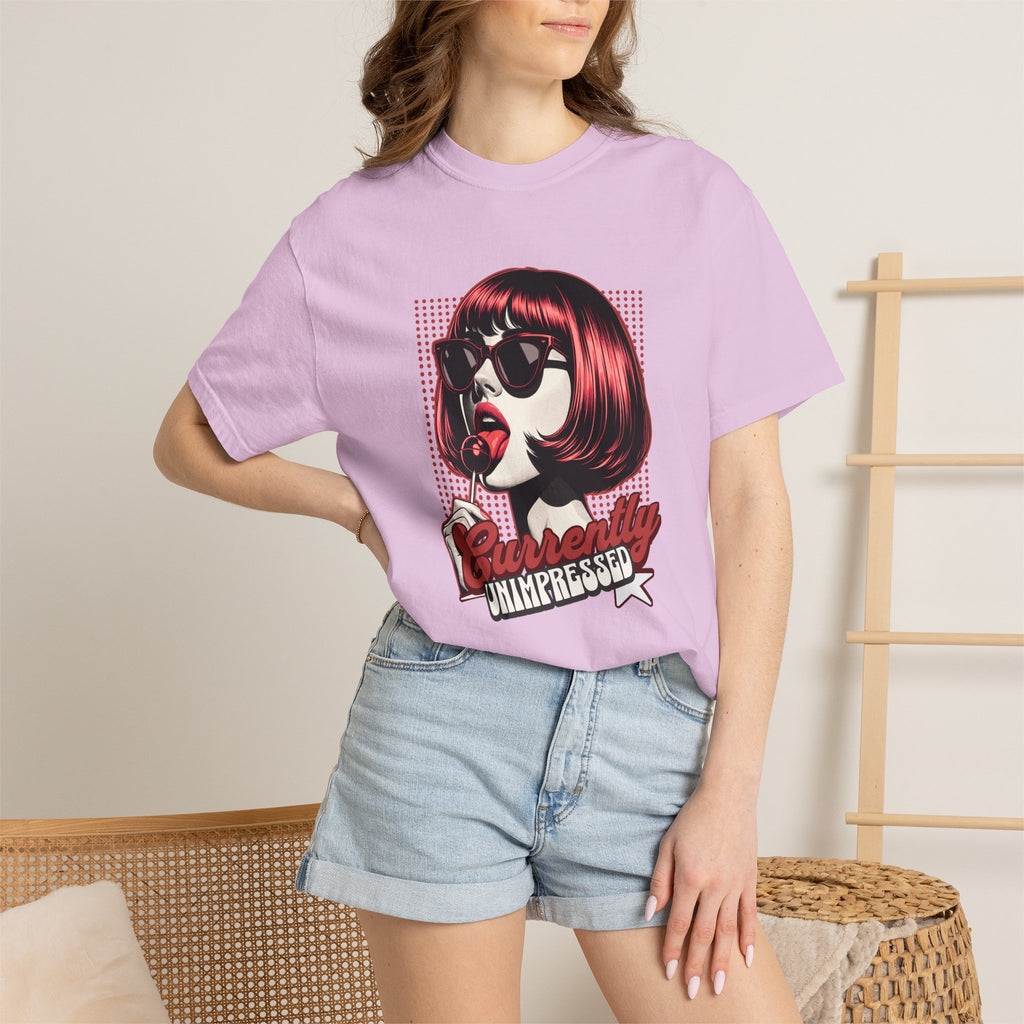 Unisex Retro Pop Art Woman Licking Ice Cream T-shirt | 'Currently Unimpressed' Graphic