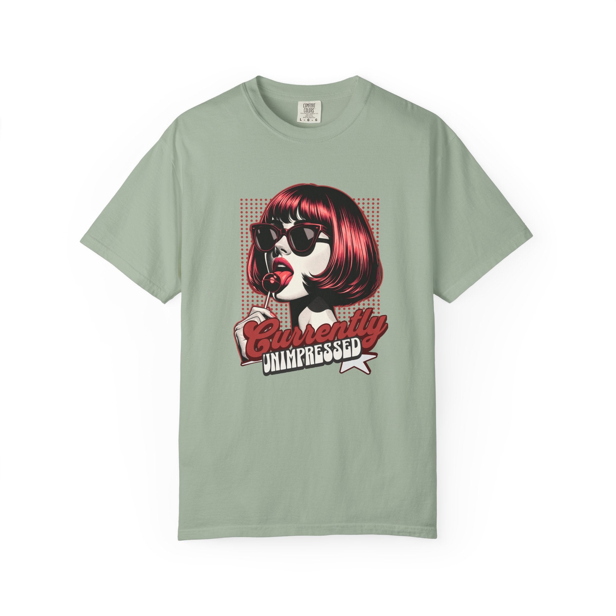 Unisex Retro Pop Art Woman Licking Ice Cream T-shirt | 'Currently Unimpressed' Graphic