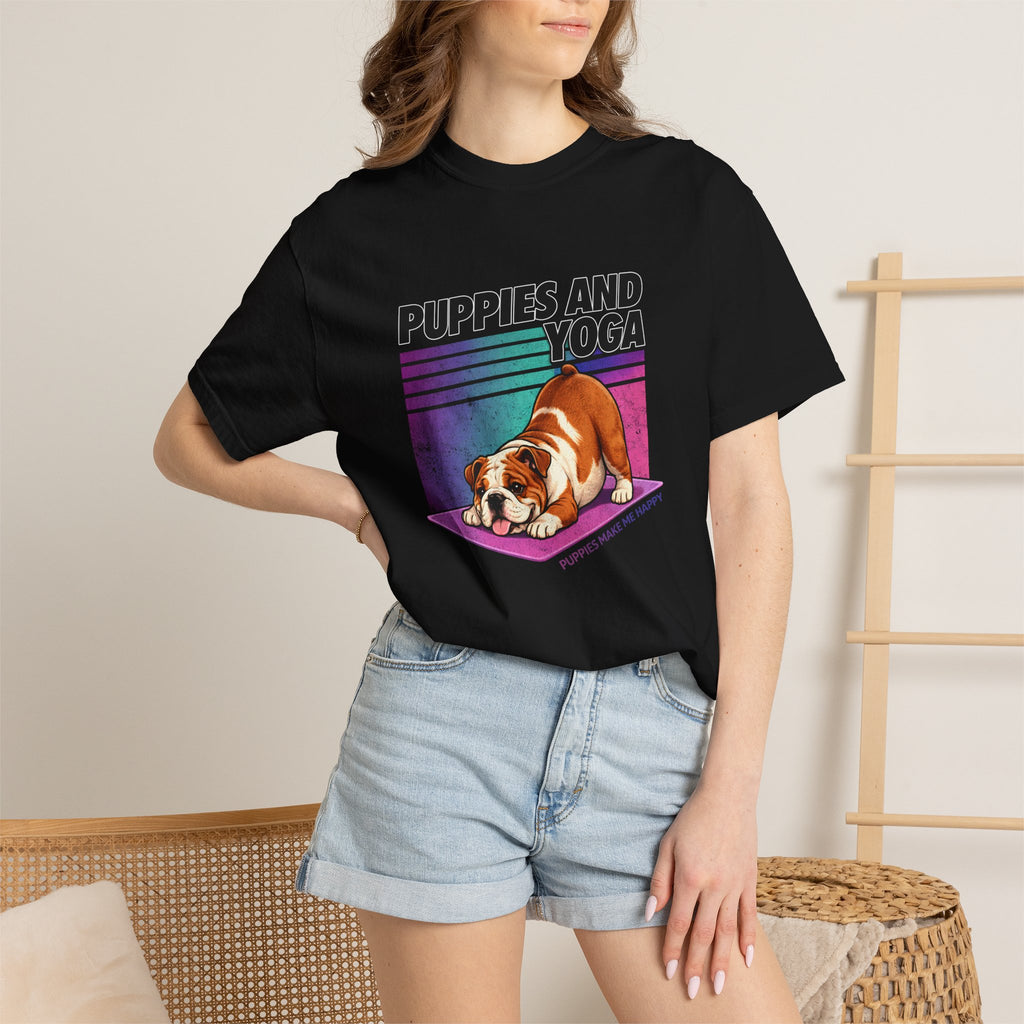 Puppies and Yoga Bulldog  - Unisex T-shirt