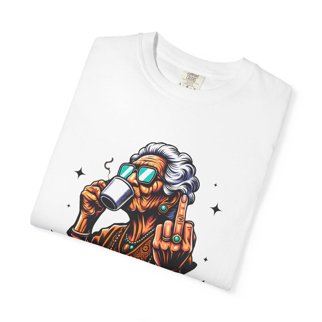 Unisex Elderly Funny Cool Grandma Sipping Coffee Respectfully T-shirt | Retro Hip Senior Mug Graphic