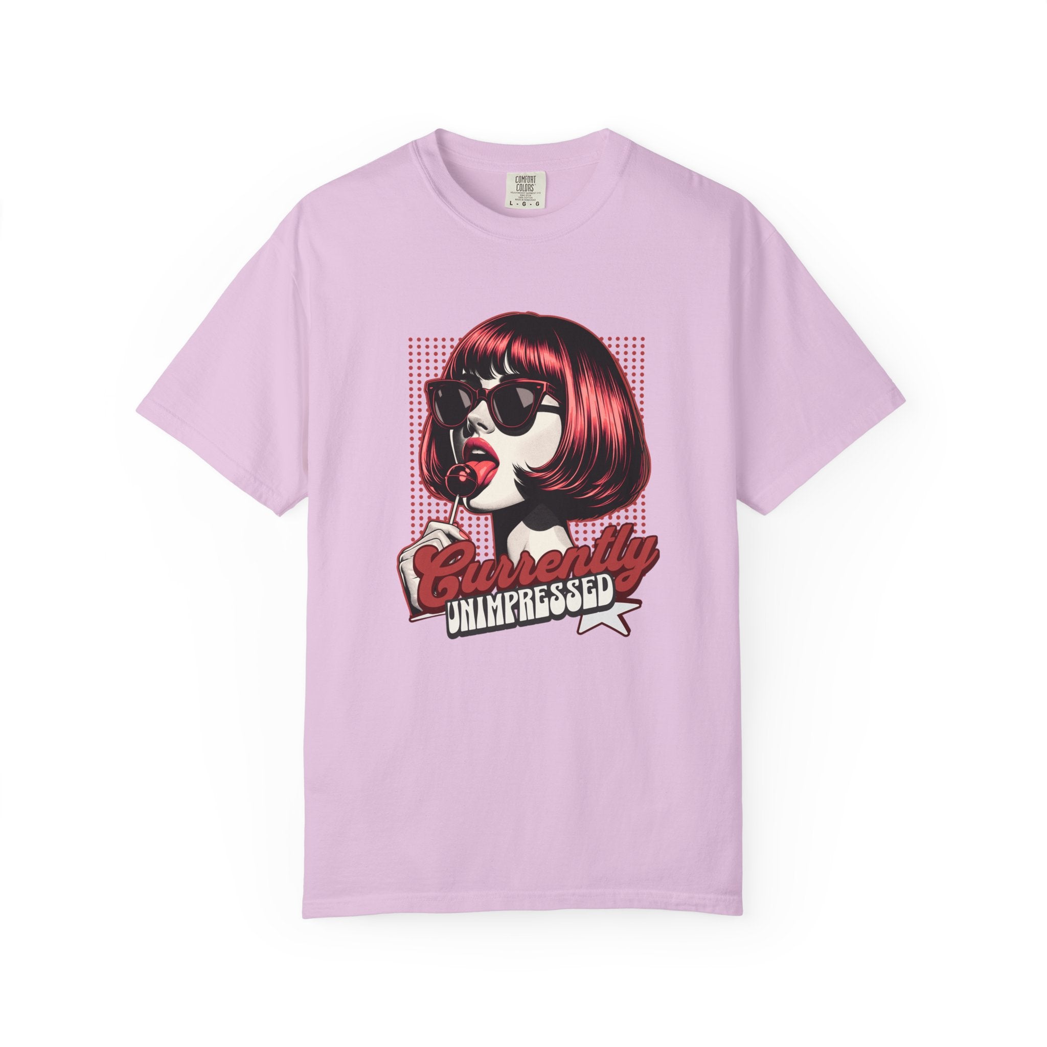 Unisex Retro Pop Art Woman Licking Ice Cream T-shirt | 'Currently Unimpressed' Graphic