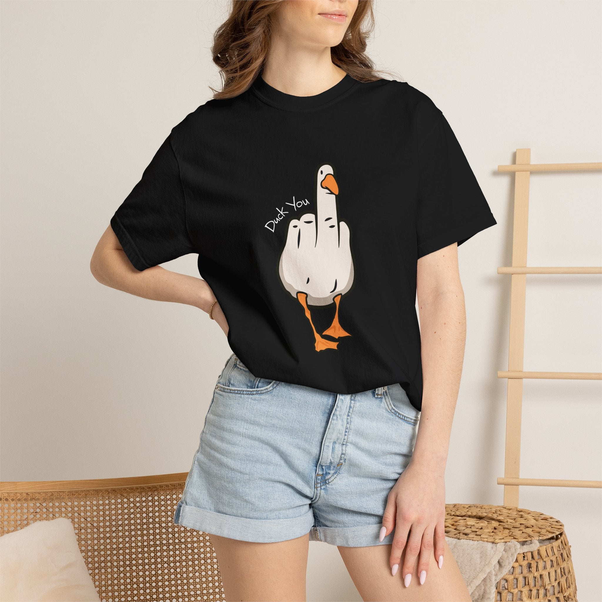 Unisex Middle Finger Duck T-shirt | Bird Illustration, Funny Attitude Tee