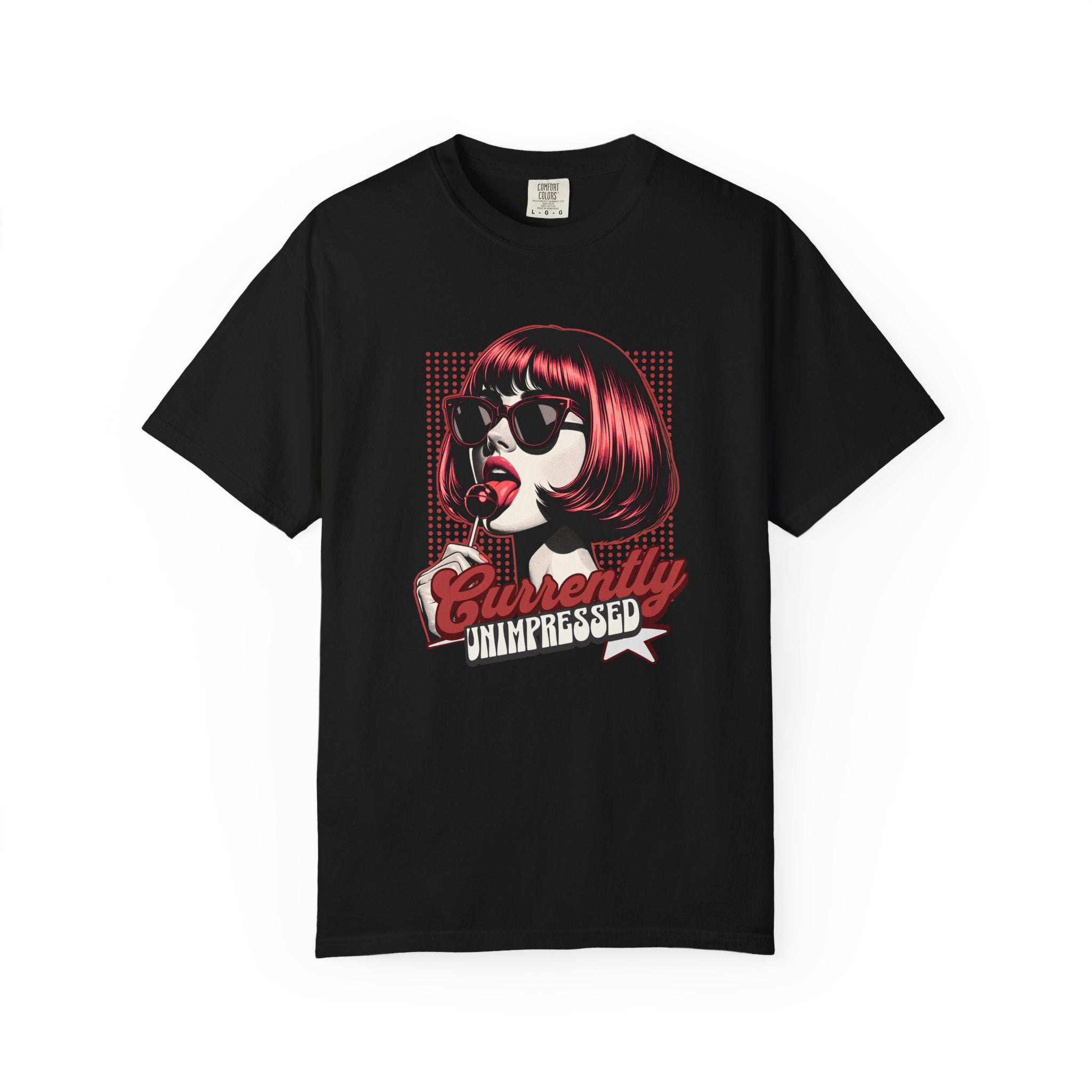 Unisex Retro Pop Art Woman Licking Ice Cream T-shirt | 'Currently Unimpressed' Graphic