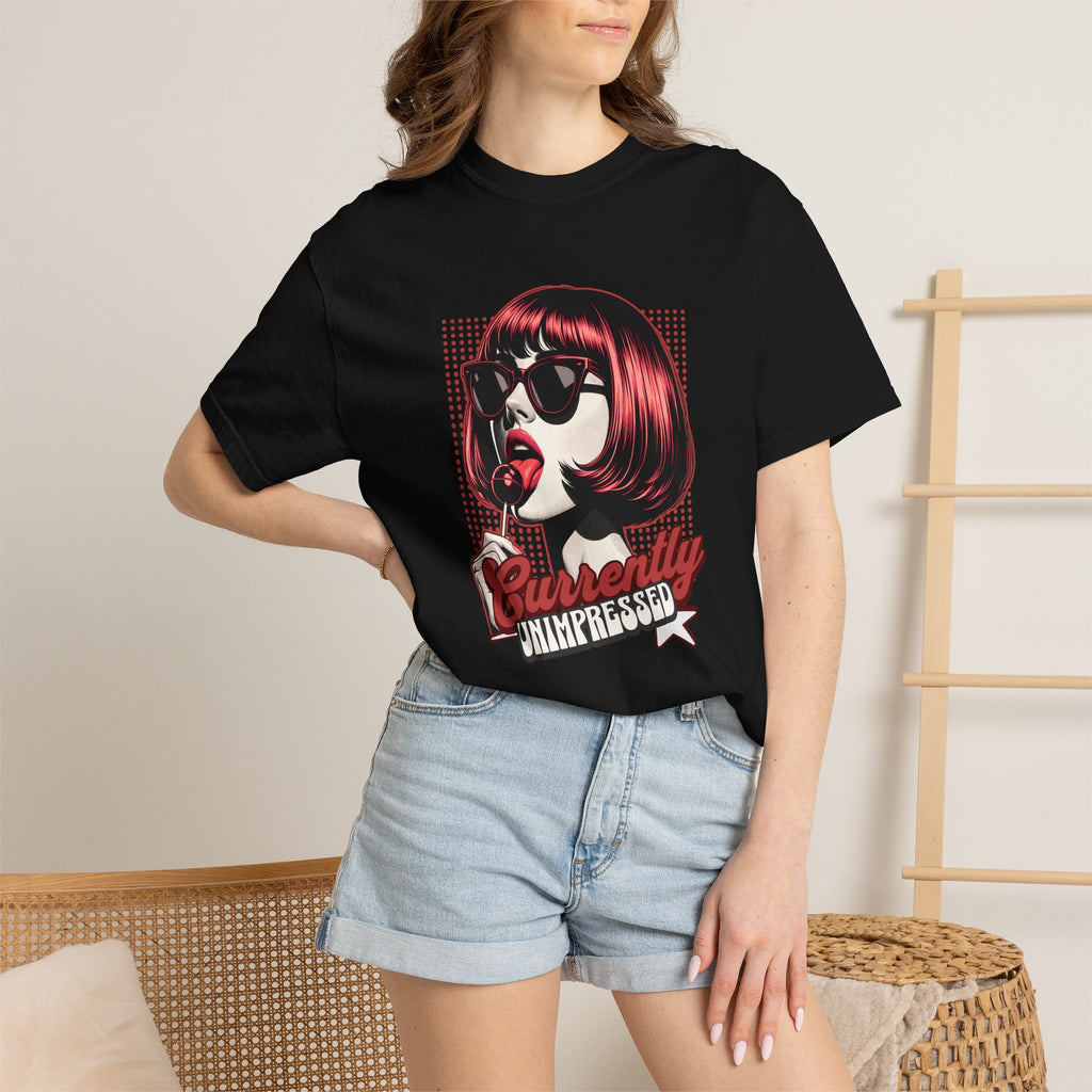 Unisex Retro Pop Art Woman Licking Ice Cream T-shirt | 'Currently Unimpressed' Graphic