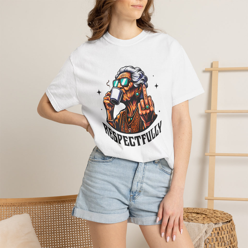 Unisex Elderly Funny Cool Grandma Sipping Coffee Respectfully T-shirt | Retro Hip Senior Mug Graphic