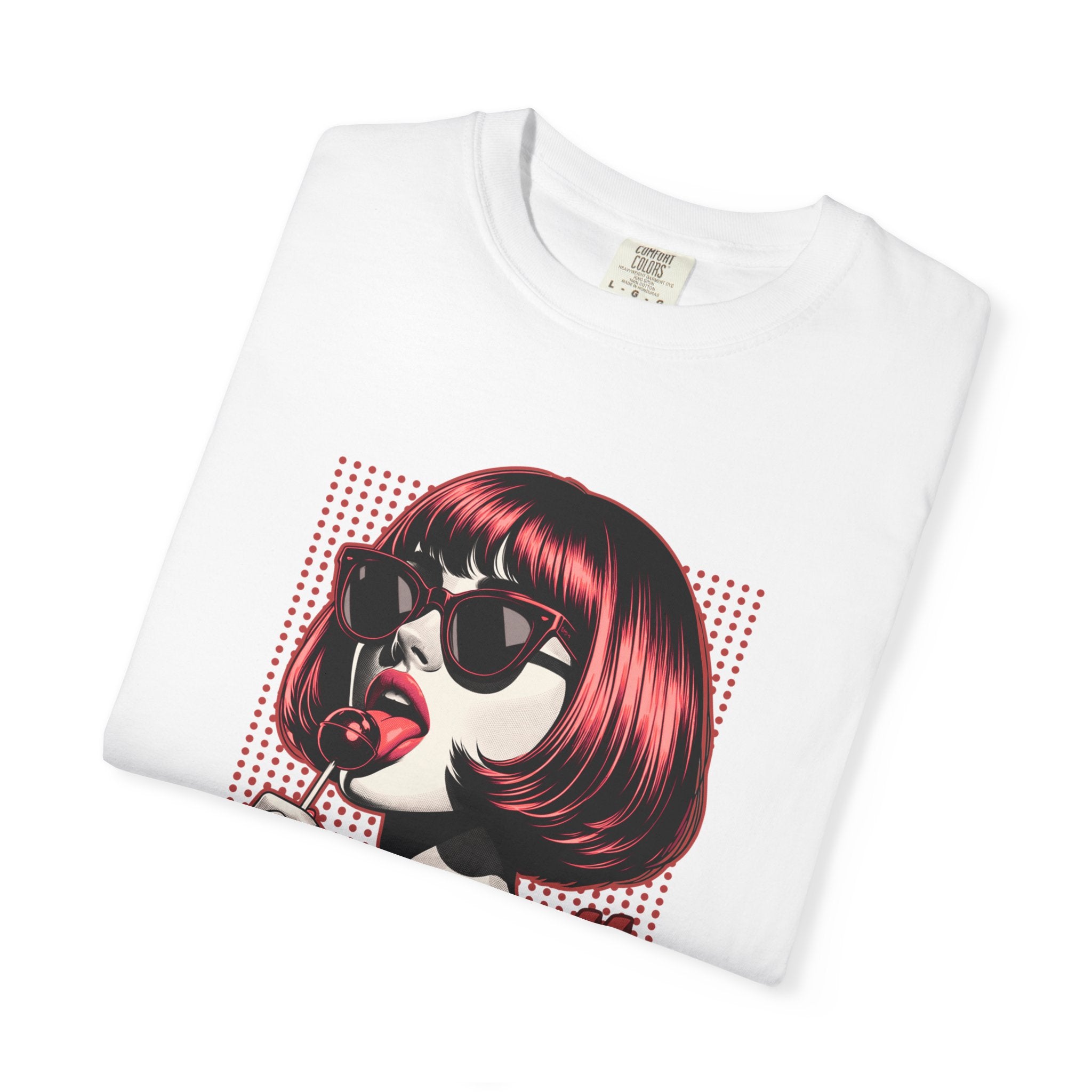 Unisex Retro Pop Art Woman Licking Ice Cream T-shirt | 'Currently Unimpressed' Graphic