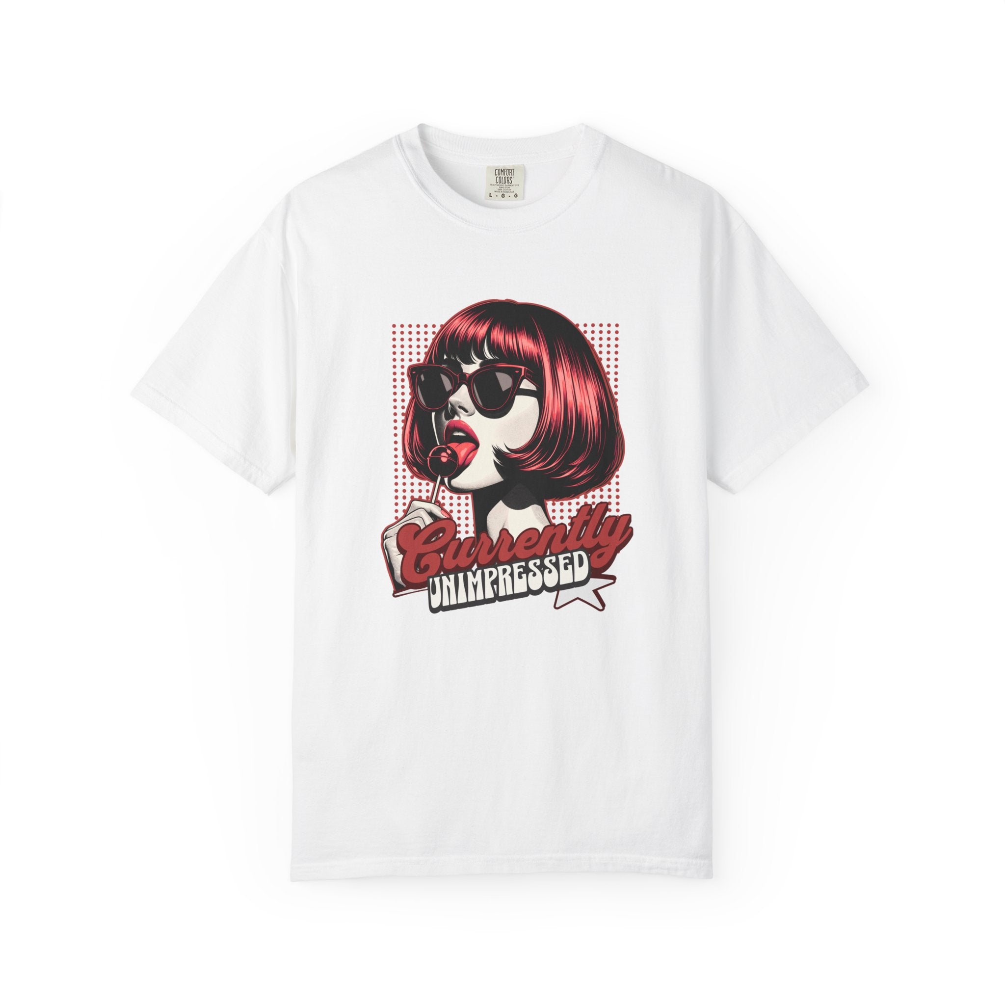 Unisex Retro Pop Art Woman Licking Ice Cream T-shirt | 'Currently Unimpressed' Graphic