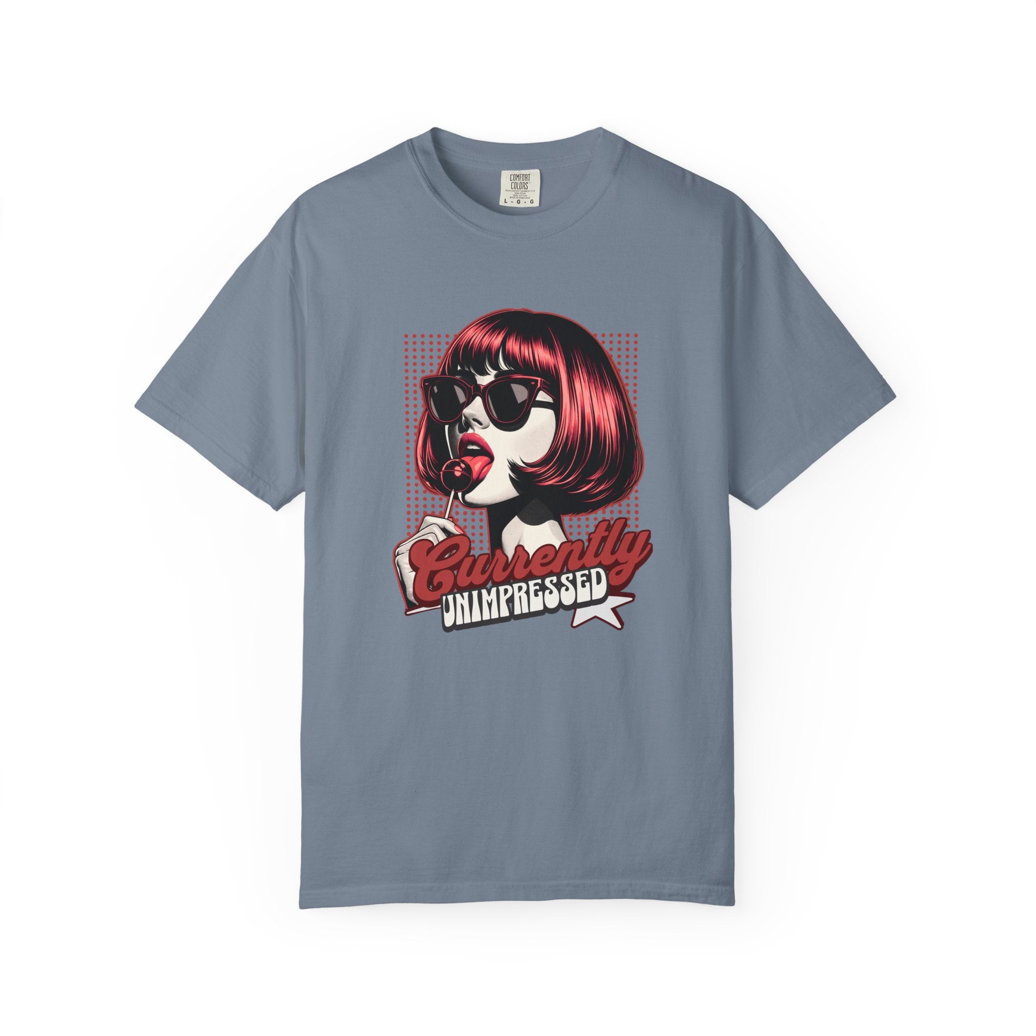 Unisex Retro Pop Art Woman Licking Ice Cream T-shirt | 'Currently Unimpressed' Graphic