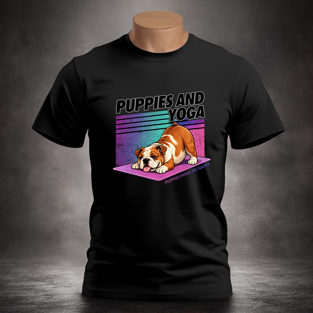 Puppies and Yoga Bulldog  - Unisex T-shirt